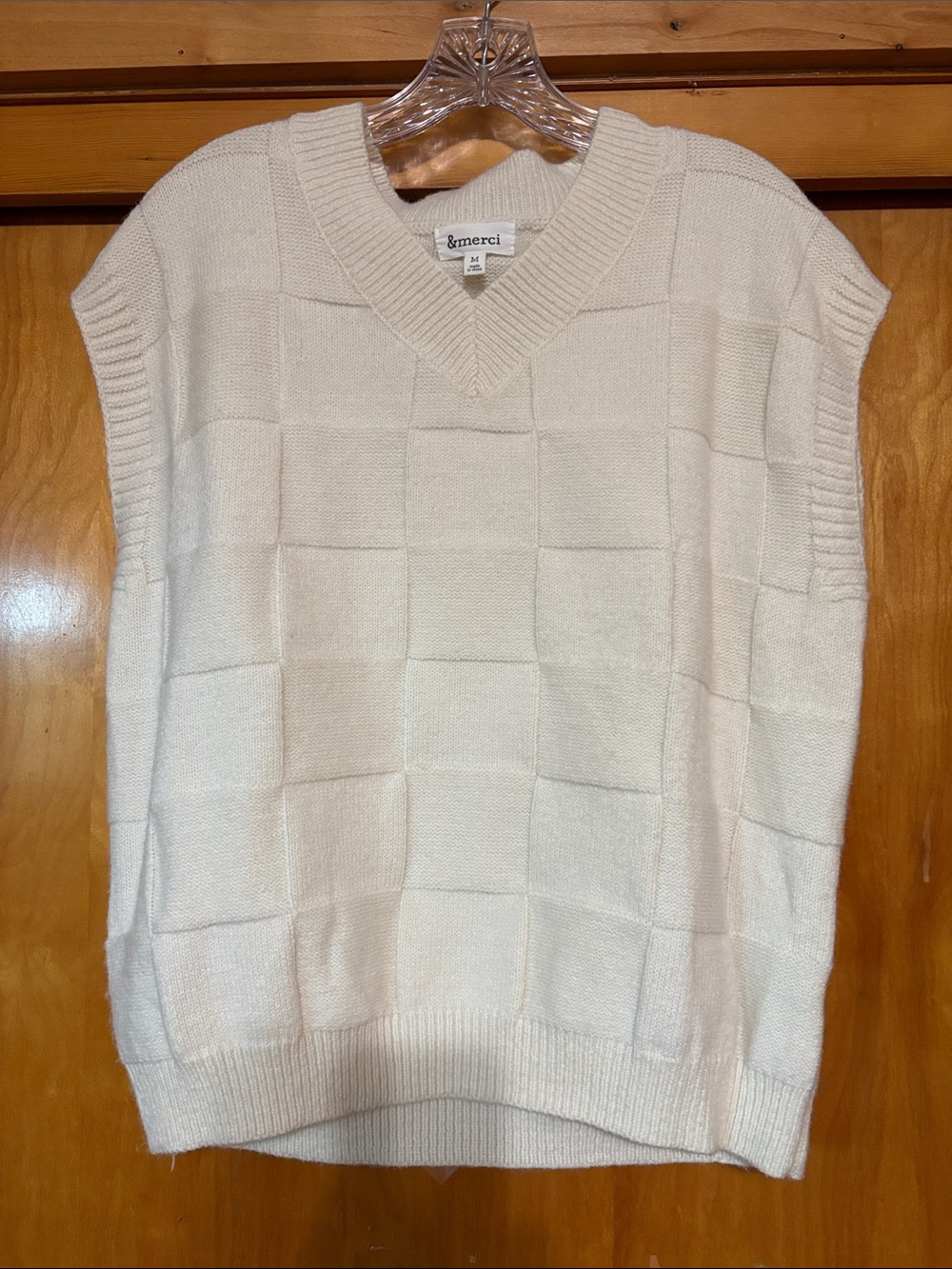 &merci Cream V-Neck Knit Sweater Vest